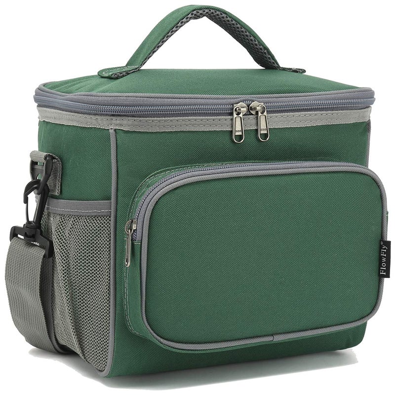 FlowFly Insulated Reusable Lunch Bag Adult Large Lunch Box for Women and Men with Adjustable Shoulder Strap,Front Zipper Pocket and Dual Large Mesh Side Pockets,ArmyGreen - Image 1